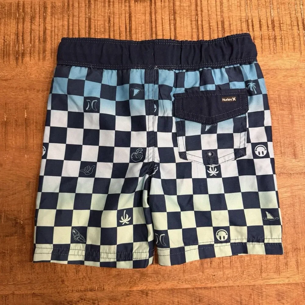 Hurley Boys Checkered Shorts Swimwear Trucks Blue Shorts‎ Smiley Face Size 3T